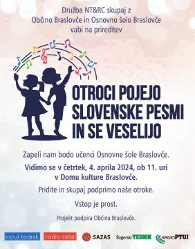 Otroci pojejo slovenske pesmi in se veselijo
